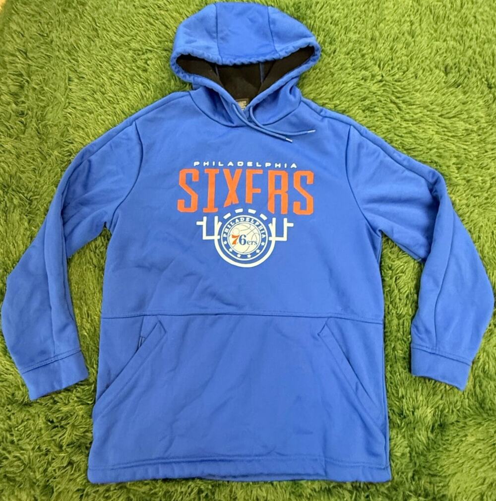 Philadelphia 76ers Y2K Blue Hoodie Sweatshirt Sz Medium Unisex NBA